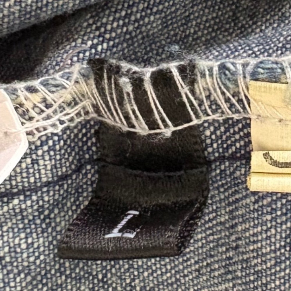 Vintage Style Cropped Boxy Denim Jacket Blue Band Collar L Streetwear Minimalist - Picture 5 of 11
